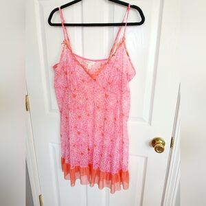 Cacique Pink Floral Lace-Trim Slip Ruffle Hem Sexy Spring Date Night Cottage